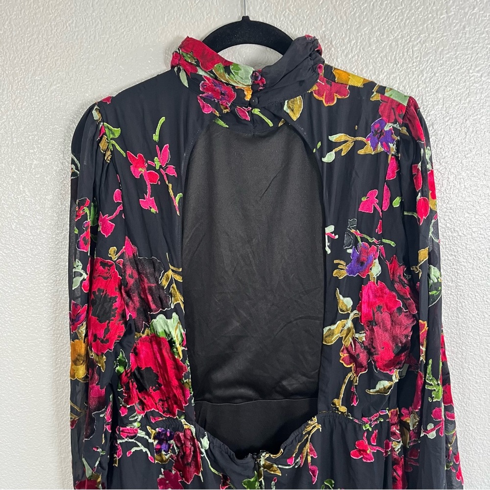 NWT Lulus Graceful Arrival Black Floral Burnout Backless Maxi Dress XL - Picture 9 of 12